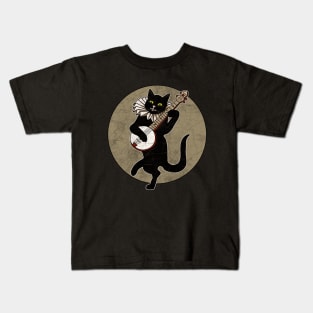Vintage Cat Playing Banjo Kids T-Shirt